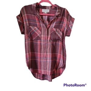 Cloth & Stone Plaid Button Down Short Sleeve Shirt